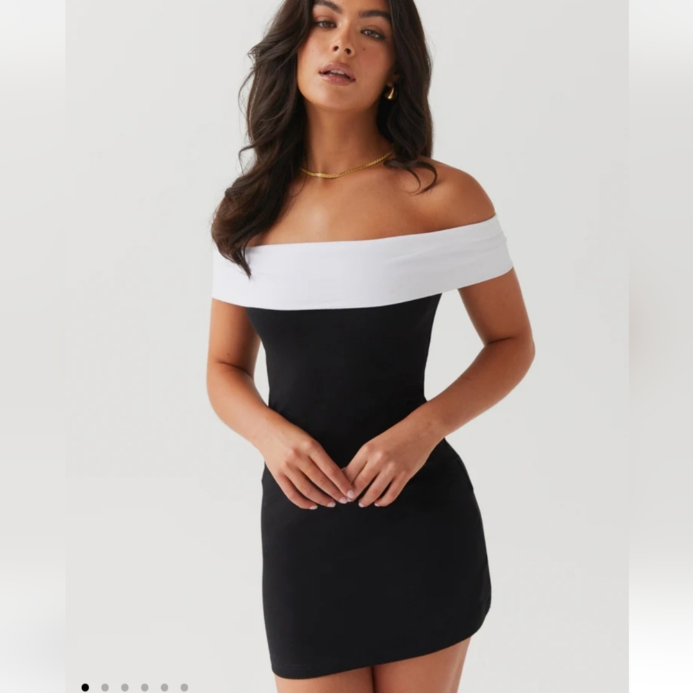 Peppermayo Black and White Off-Shoulder Bodycon Dress